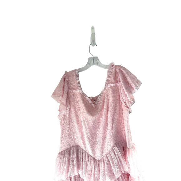 JessaKae Pink Elegant Dainty Delicate Coquette Giupure Lace Mia Midi Dress - Picture 4 of 13